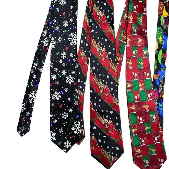 Vintage 80s/90s Christmas Tie Lot of 5 - Picture 2 of 4